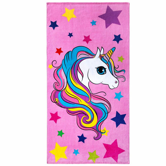 Unicorn and Stars Beach Towel 30x60 inch Pink
