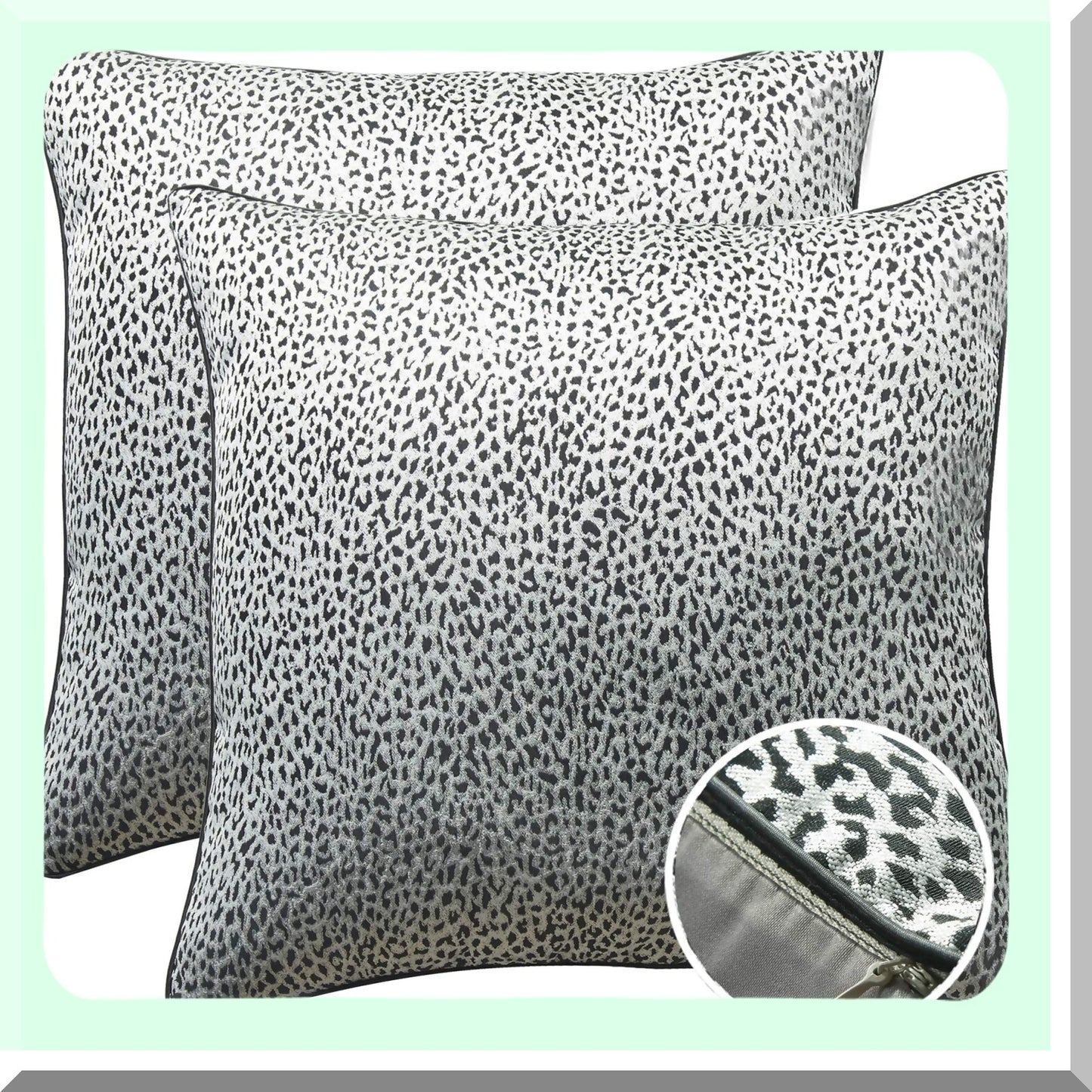 Vintage Animal Print Decorative Pillow Covers - Set of 2 Black & Silver Cushion Cases for Living Room, Couch, Bed - Leopard Print 18x18 Inch