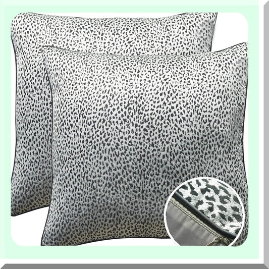Vintage Animal Print Decorative Pillow Covers - Set of 2 Black & Silver Cushion Cases for Living Room, Couch, Bed - Leopard Print 18x18 Inch