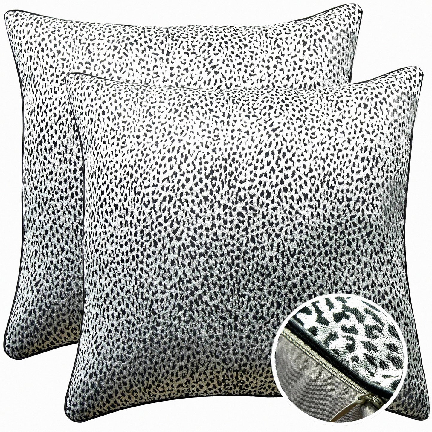 Vintage Animal Print Decorative Pillow Covers - Set of 2 Black & Silver Cushion Cases for Living Room, Couch, Bed - Leopard Print 18x18 Inch