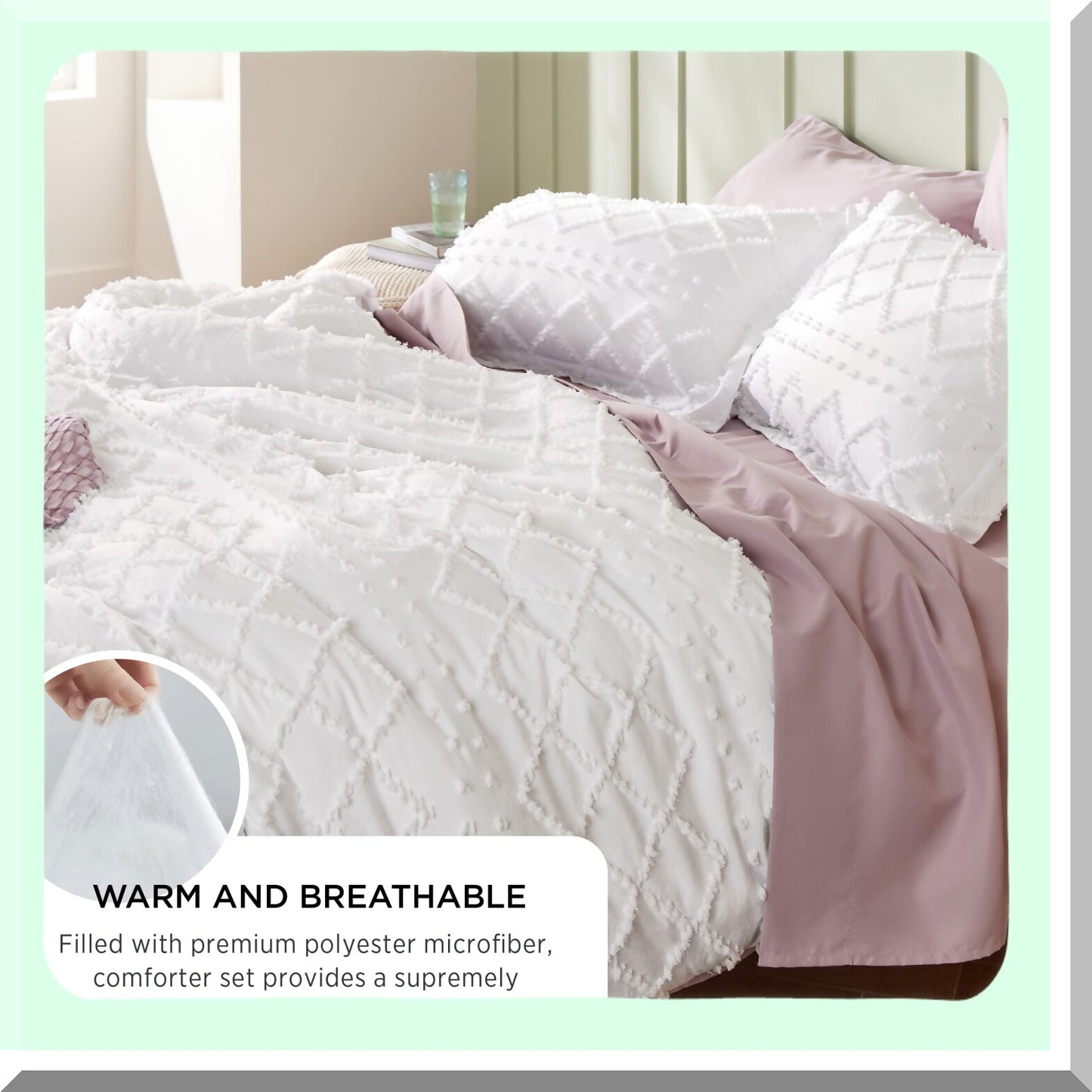 Vintage Farmhouse Boho Chic Comforter Set - White Tufted Bedding with Pillow Shams - Soft Fluffy Full Size Bed Set for All Seasons