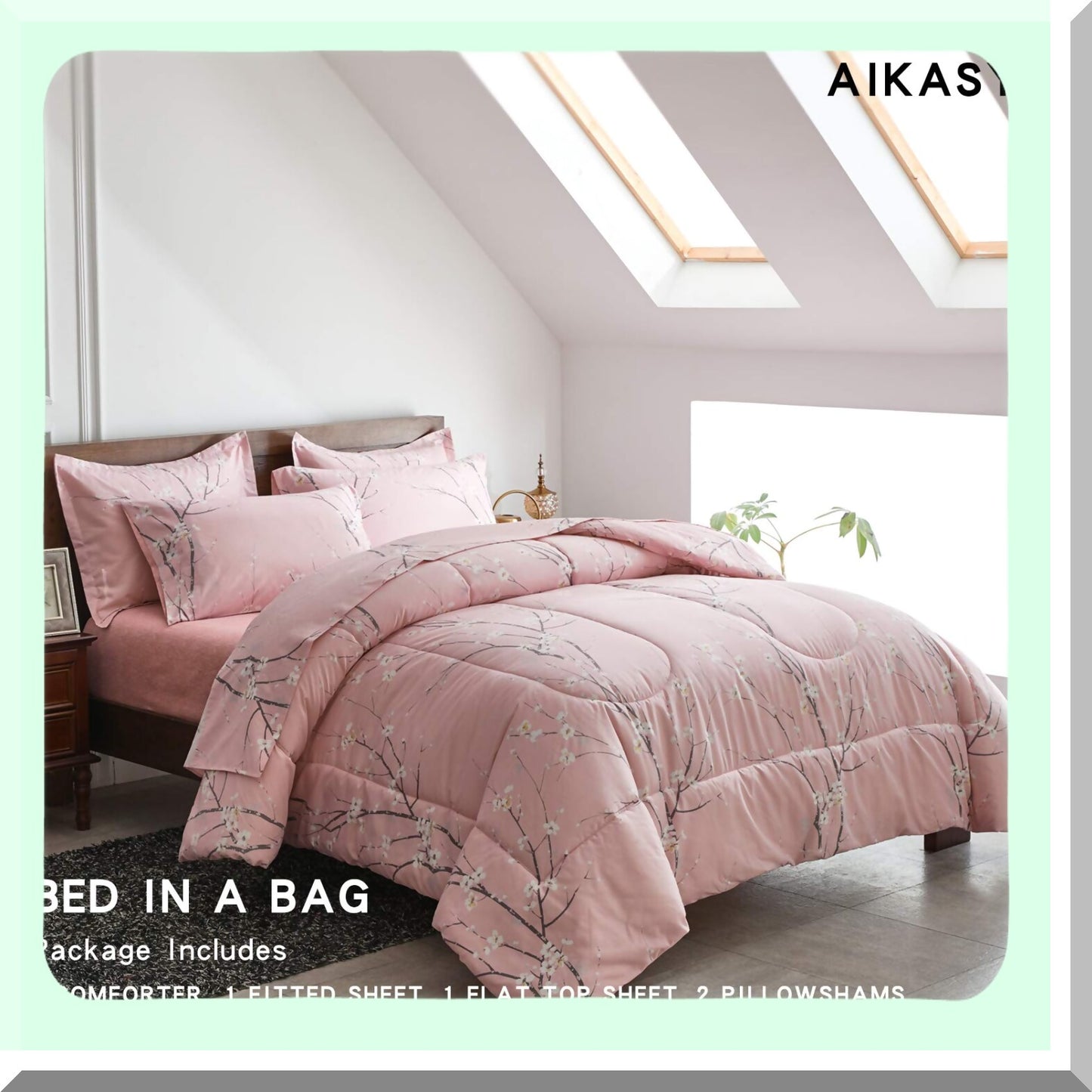 Floral Bliss 7-Piece Queen Size Bedding Set - Soft Microfiber Comforter, Reversible Design, Pink Floral Print, Complete Bed in a Bag Set with Sheets and Pillowcases