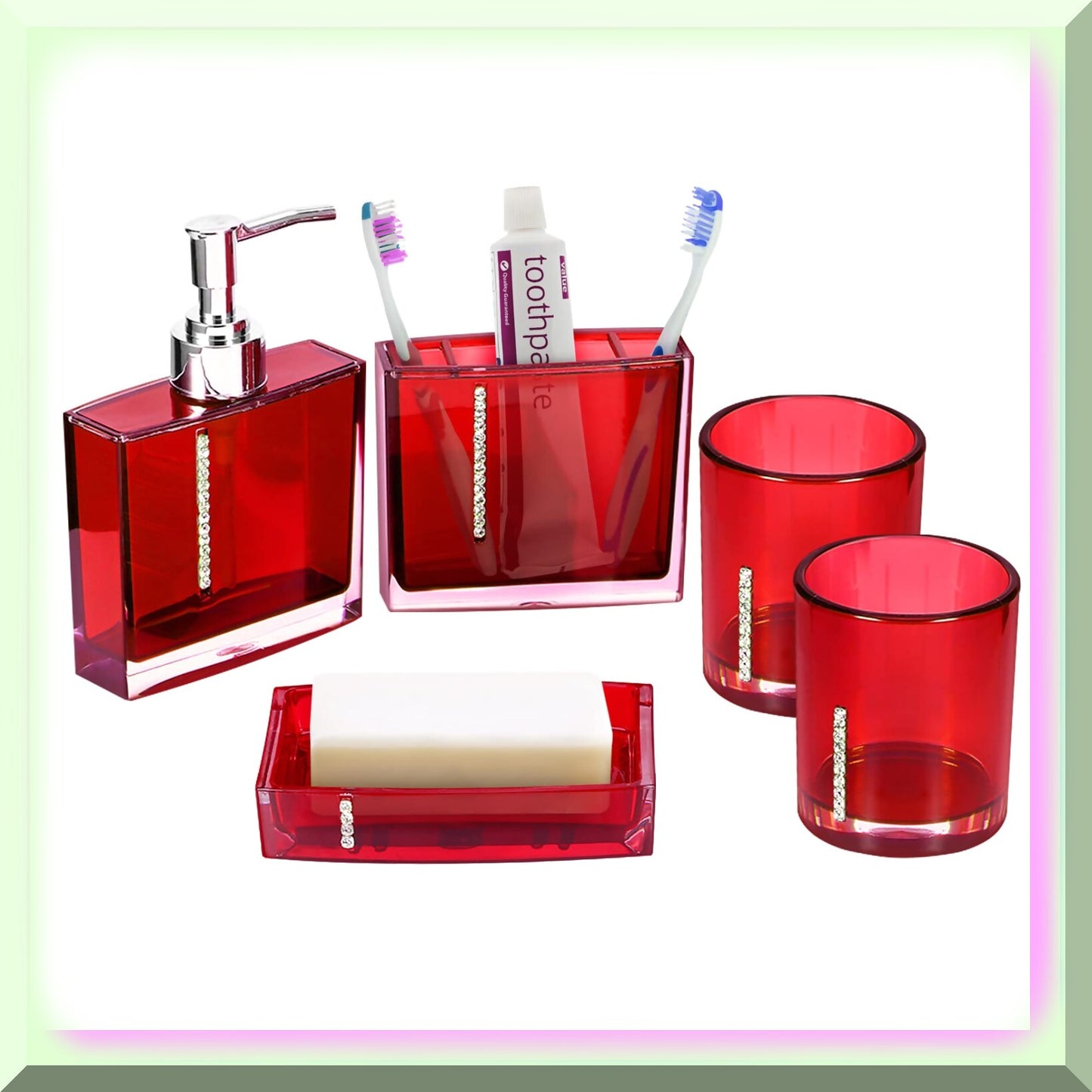 Red 5-Piece Bathroom Accessories Set