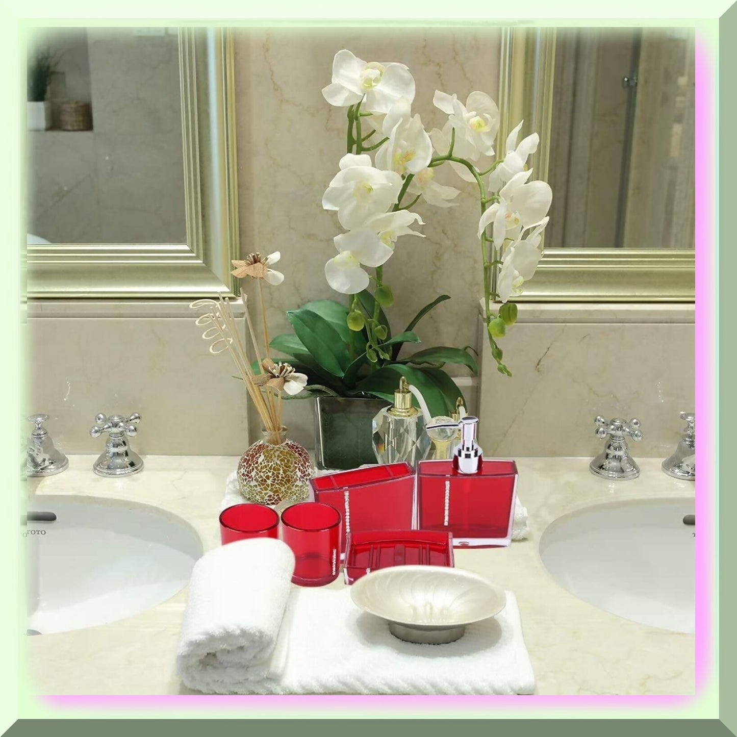 Red 5-Piece Bathroom Accessories Set