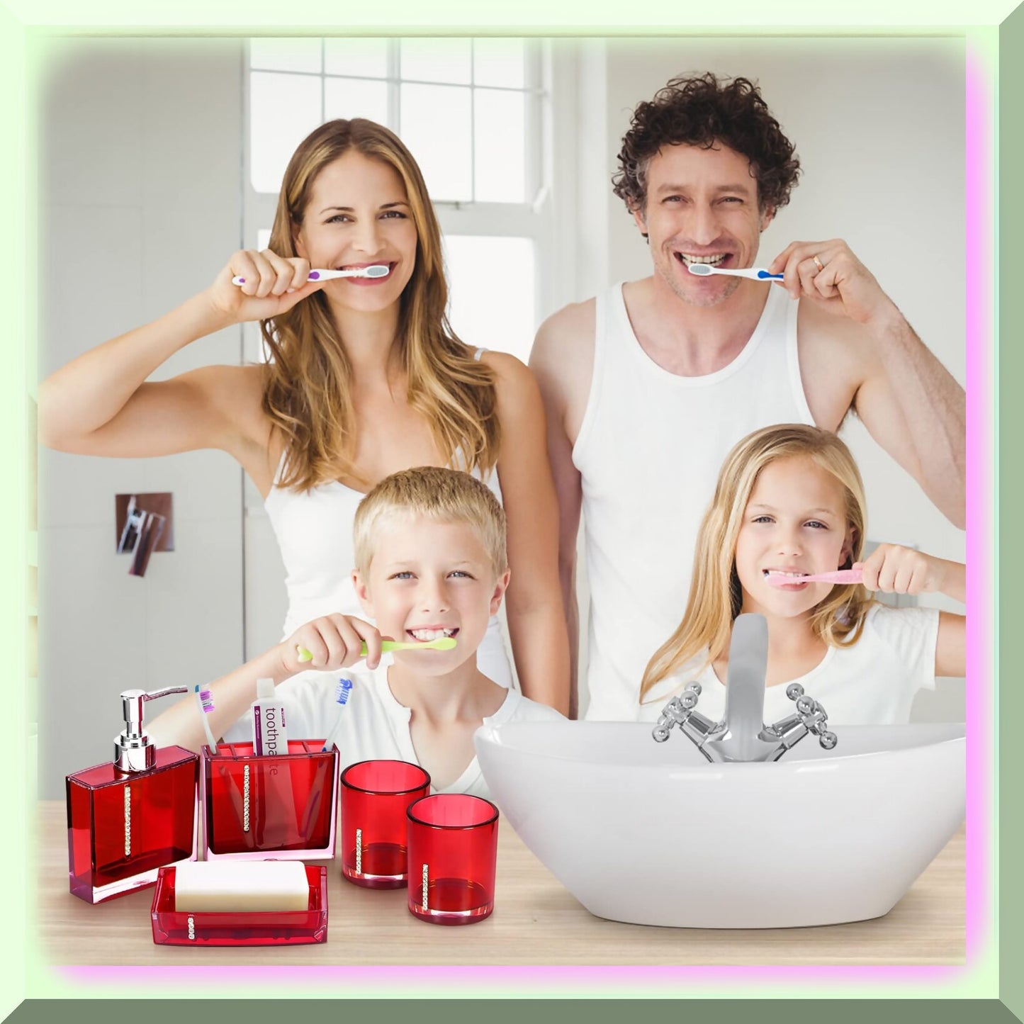Red 5-Piece Bathroom Accessories Set