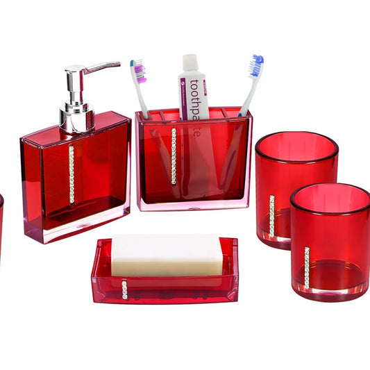 Red 5-Piece Bathroom Accessories Set