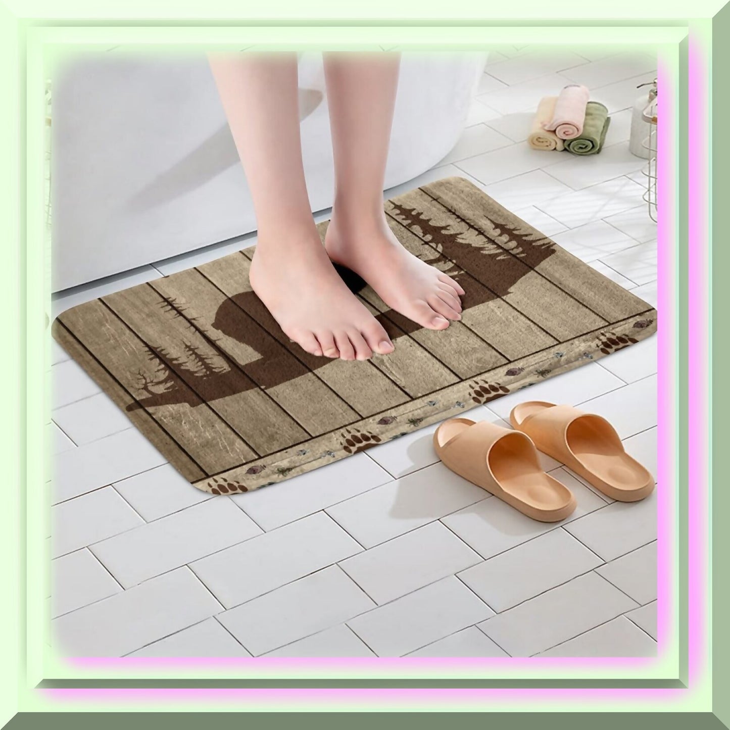 Bear Non Slip Bath Rug 16"x24" Red Brown