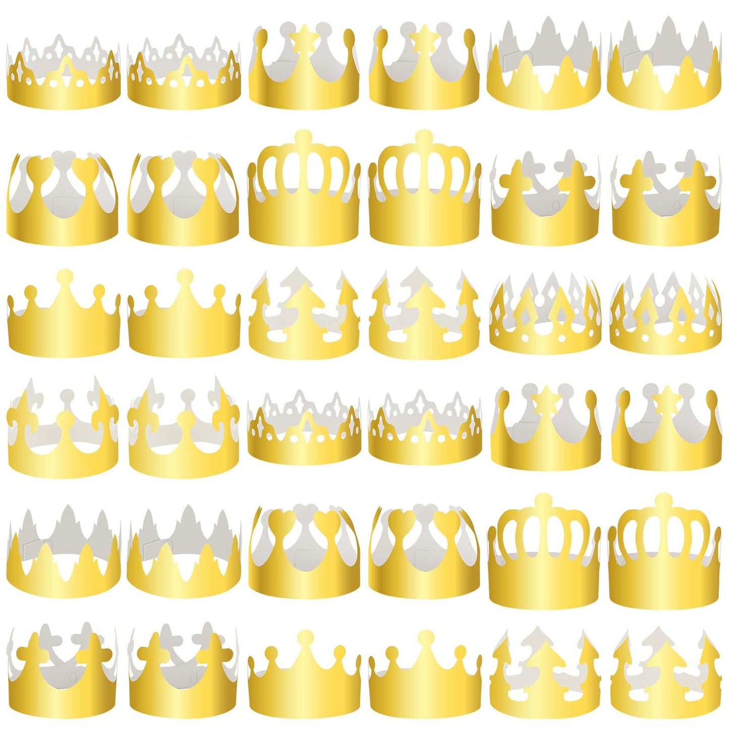 Gold Crown Collection - 300 Pcs Paper Crowns for Boys, Girls, and Adults. Perfect for Birthday Parties, Celebrations, and Favors. 10 Styles included!