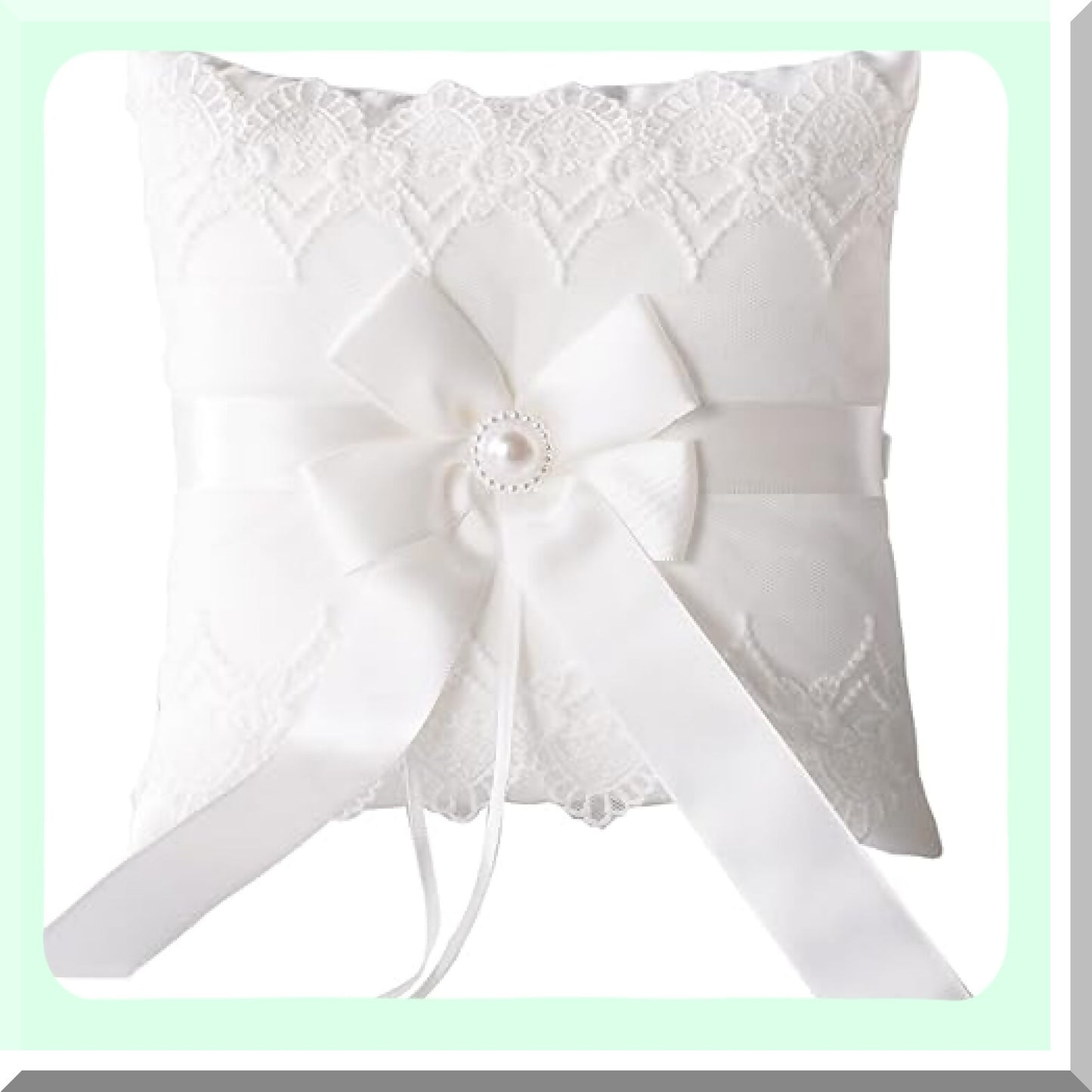 Elegant Ivory Wedding Ring Pillow with Ribbon and Pearl