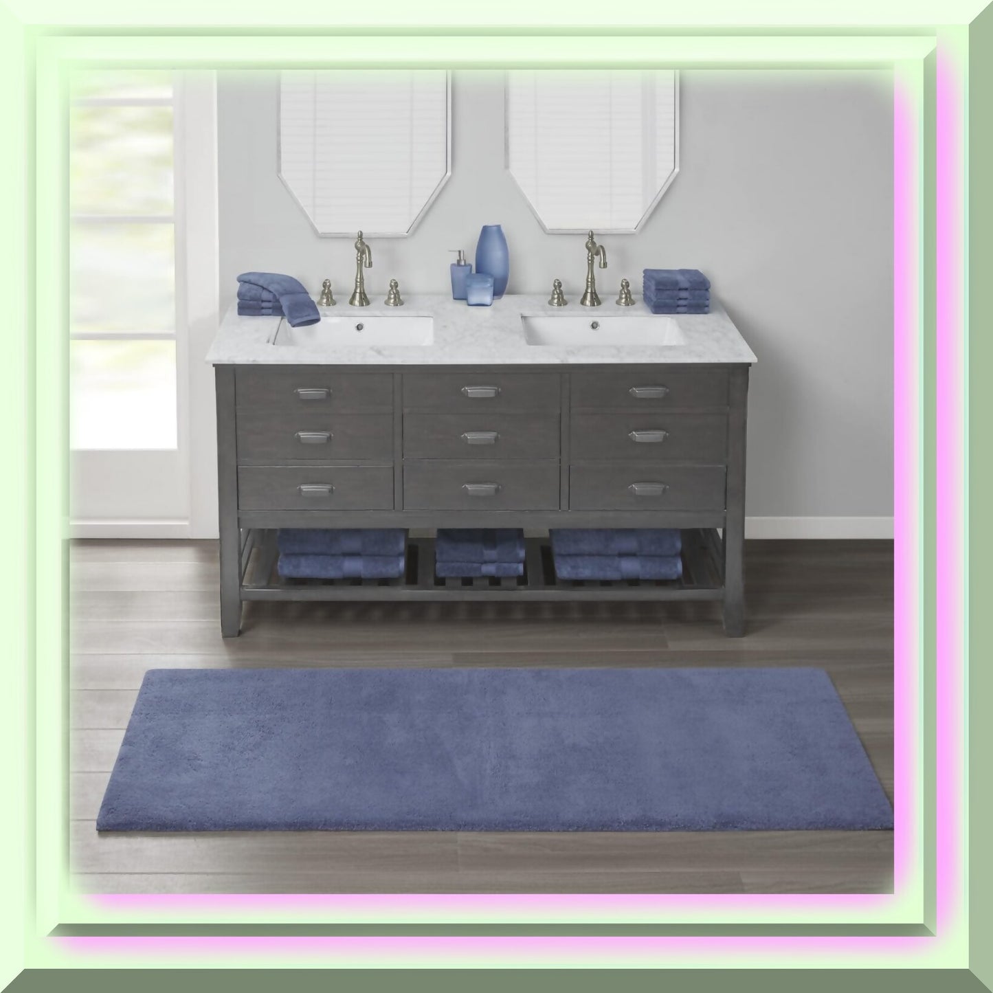 Marshmallow Non Slip Plush Bath Rug 24x72 Blue