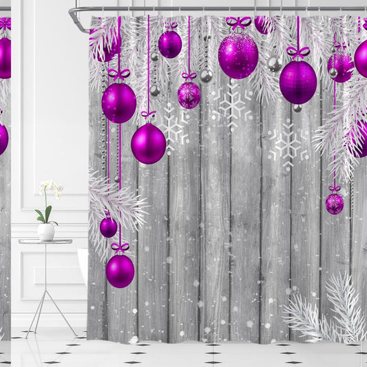Purple Ball Rustic Wood Shower Curtain 70" x 70" with Hooks