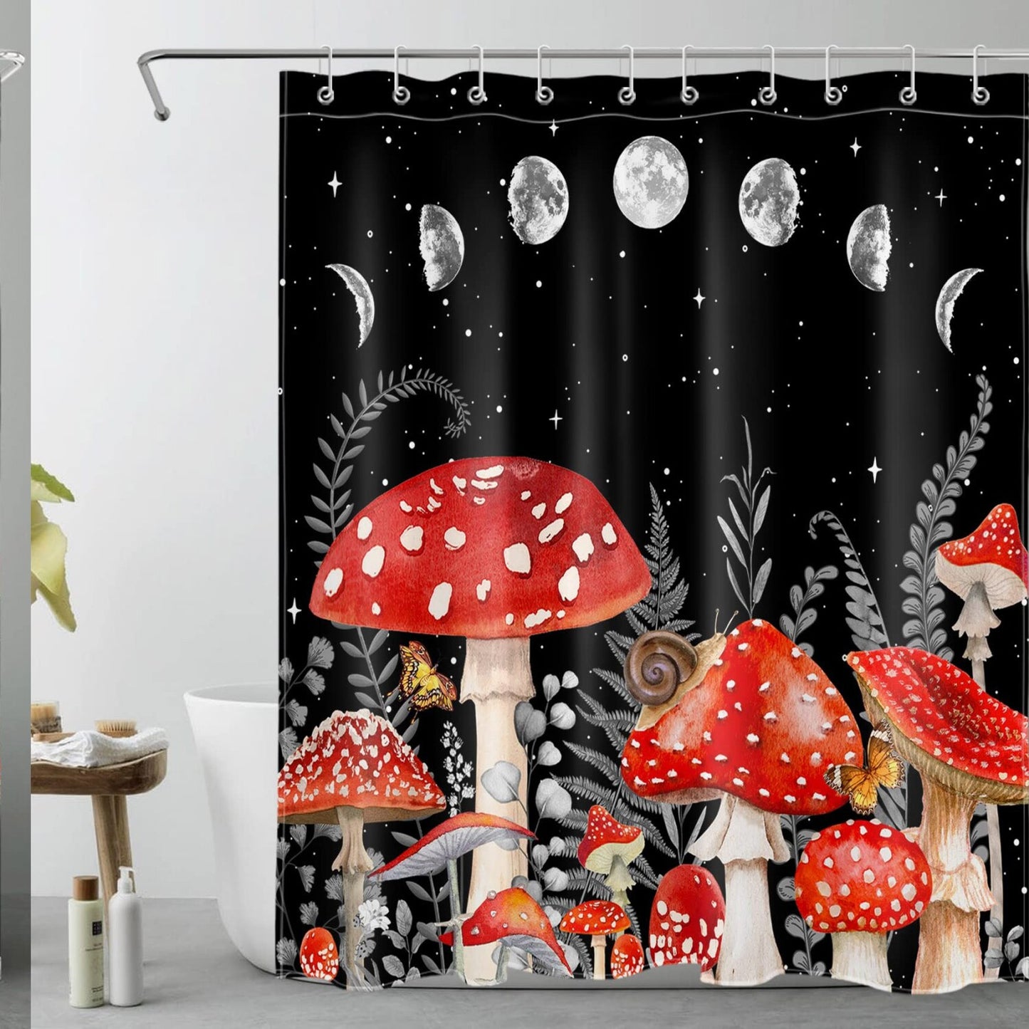 Moon Phase Red Vintage Mushroom Shower Curtain 60x72 Inch