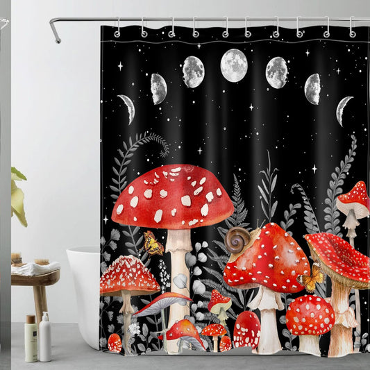 Moon Phase Red Vintage Mushroom Shower Curtain 60x72 Inch