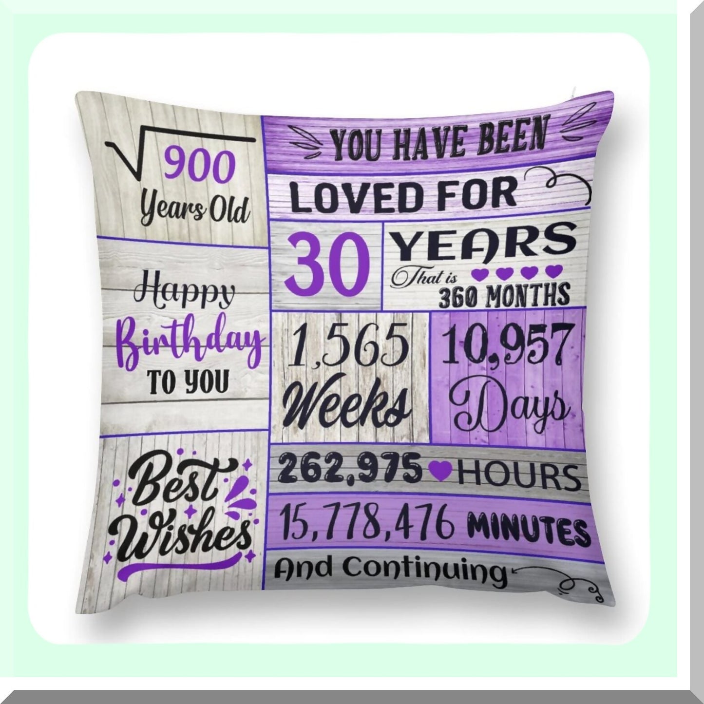 30th Birthday Bliss Pillowcases - Best Gifts for Her Him! Celebrate 30 Years Old with Standard Pillow Covers, Turning 30 Women Men, 18x18 Inch Purple Design.