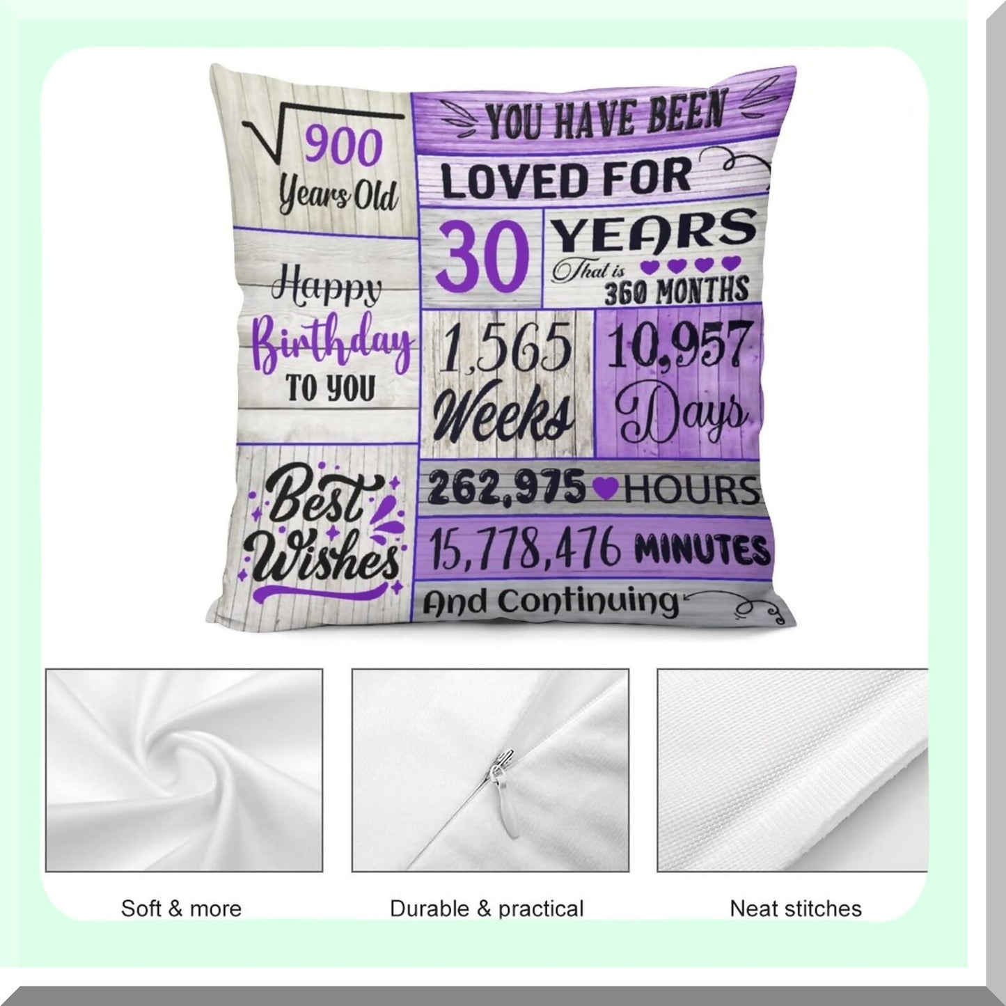 30th Birthday Bliss Pillowcases - Best Gifts for Her Him! Celebrate 30 Years Old with Standard Pillow Covers, Turning 30 Women Men, 18x18 Inch Purple Design.
