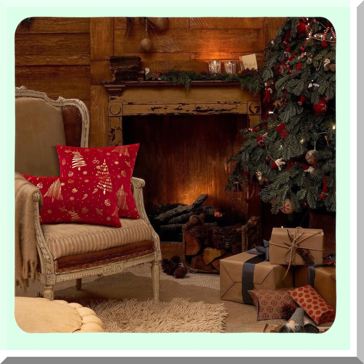 Festive Velvet Pillow Covers - Set of 2 Red Gold Xmas Tree Grinch Decor Throw Pillows 18x18 for Winter Holiday Home Decor Bedroom Living Room