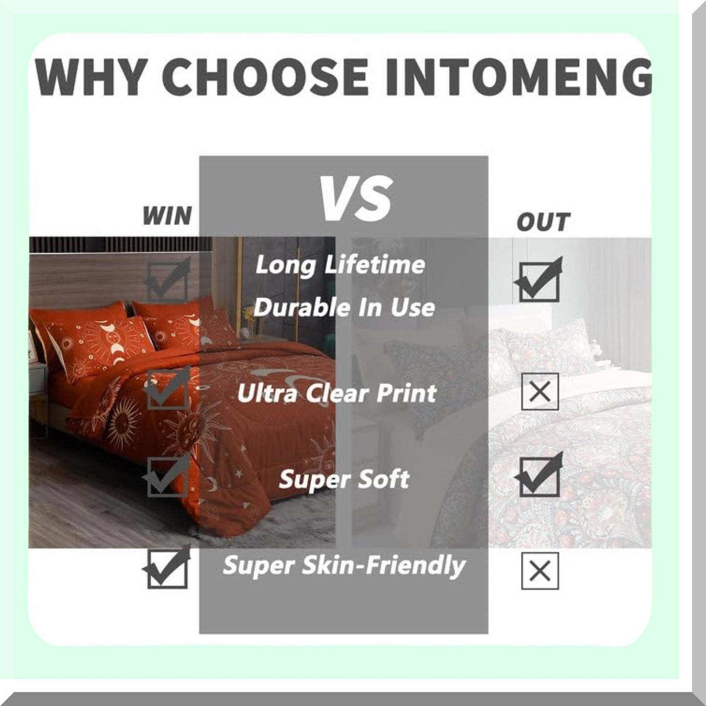 Sun & Moon Celestial Terracotta 7-Piece Comforter Set - Full/Queen Size | Lightweight Bedding Set with Sheets & Pillowcases | Super Soft & Cozy | Burnt Orange Color