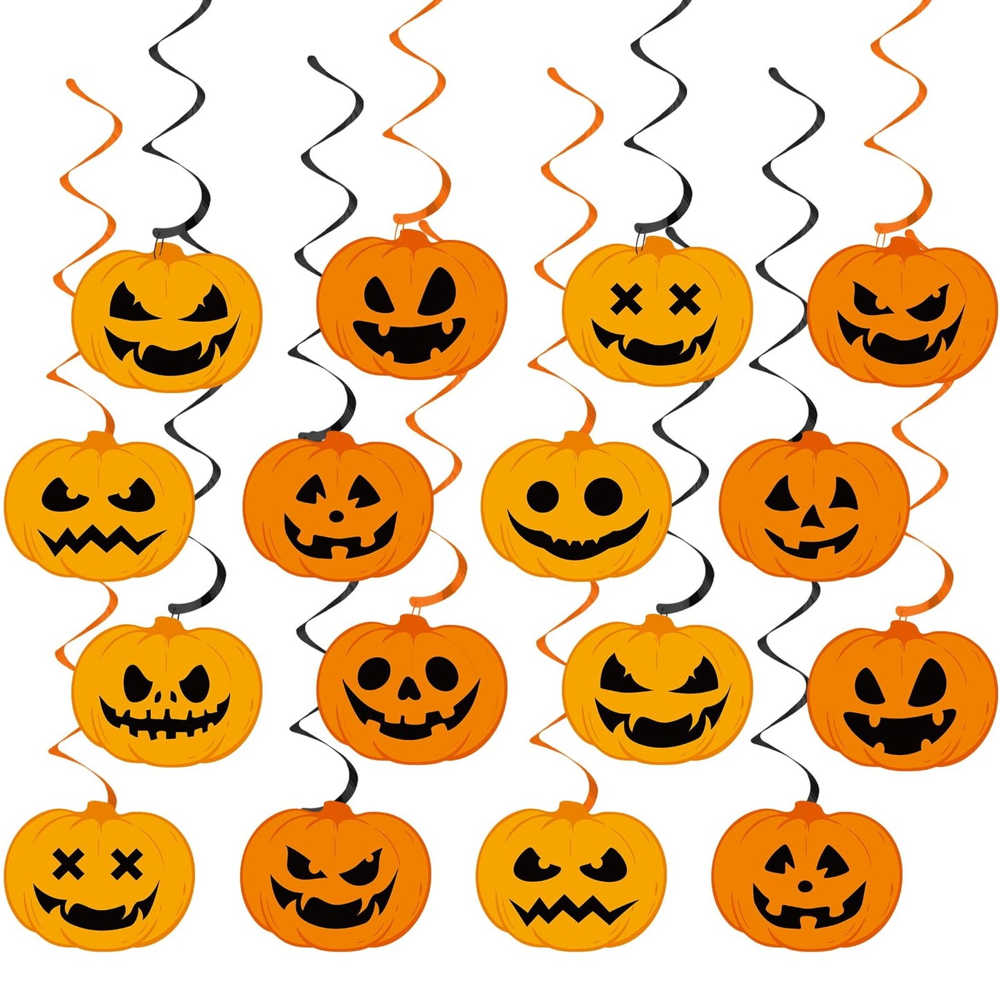 Pumpkin Party Swirls - 60PCS Black Orange Hanging Decorations for Birthday & Theme Parties. Add a festive touch to your celebration with these fun swirls!