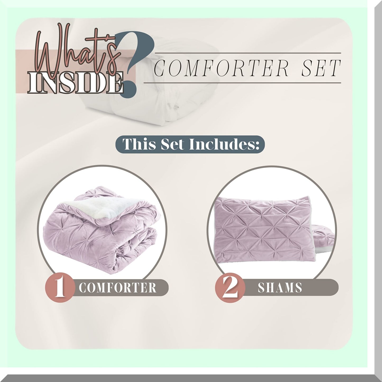 Luxury Sherpa Comforter Set - Queen Size 3-Piece Pinch Pleated Reversible Down Alternative Bedding in Dusty Rose. Luxurious, Cozy, Breathable Fabric.