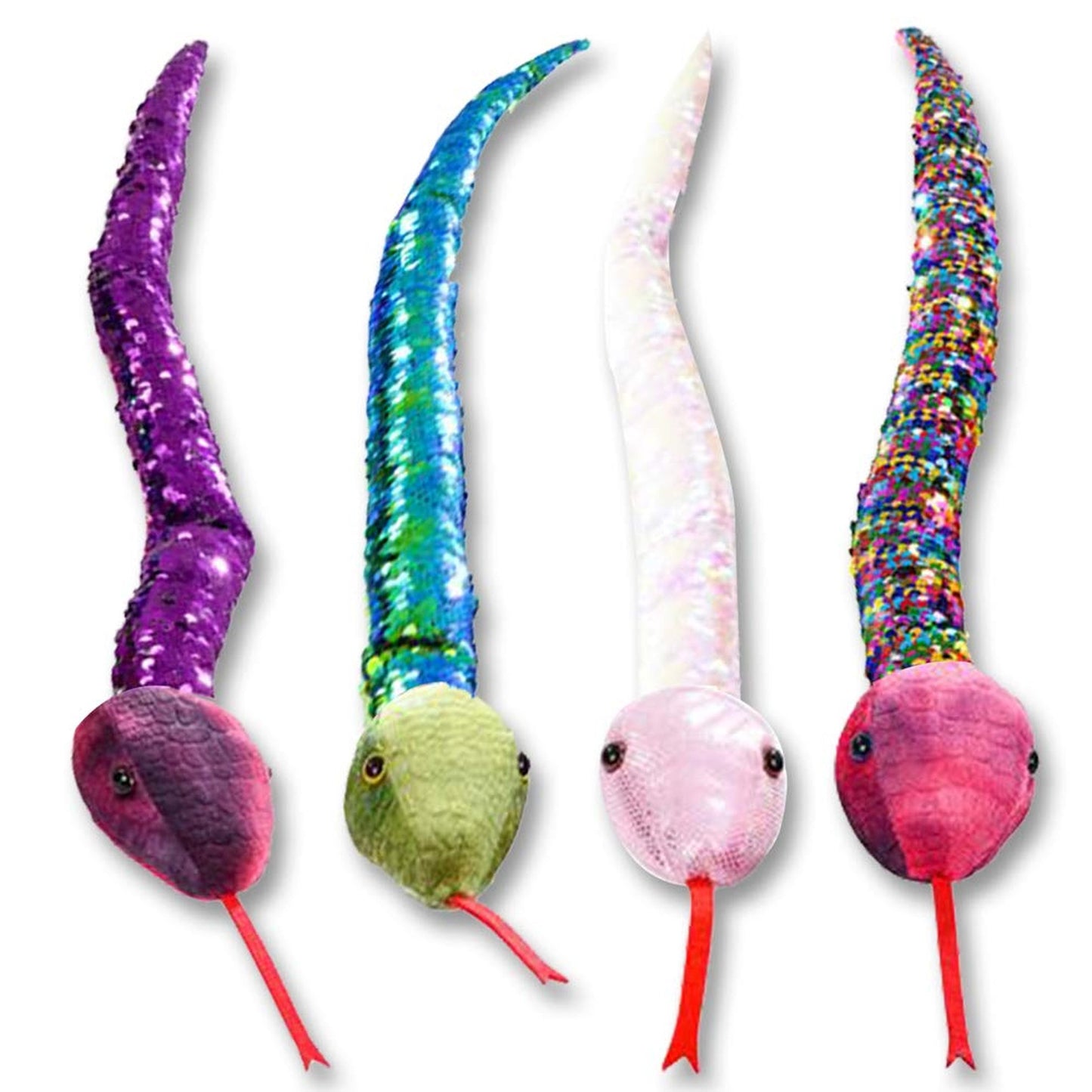 Flip Sequin Snake Toys for Kids Set of 4 - Color Changing Plush Snakes