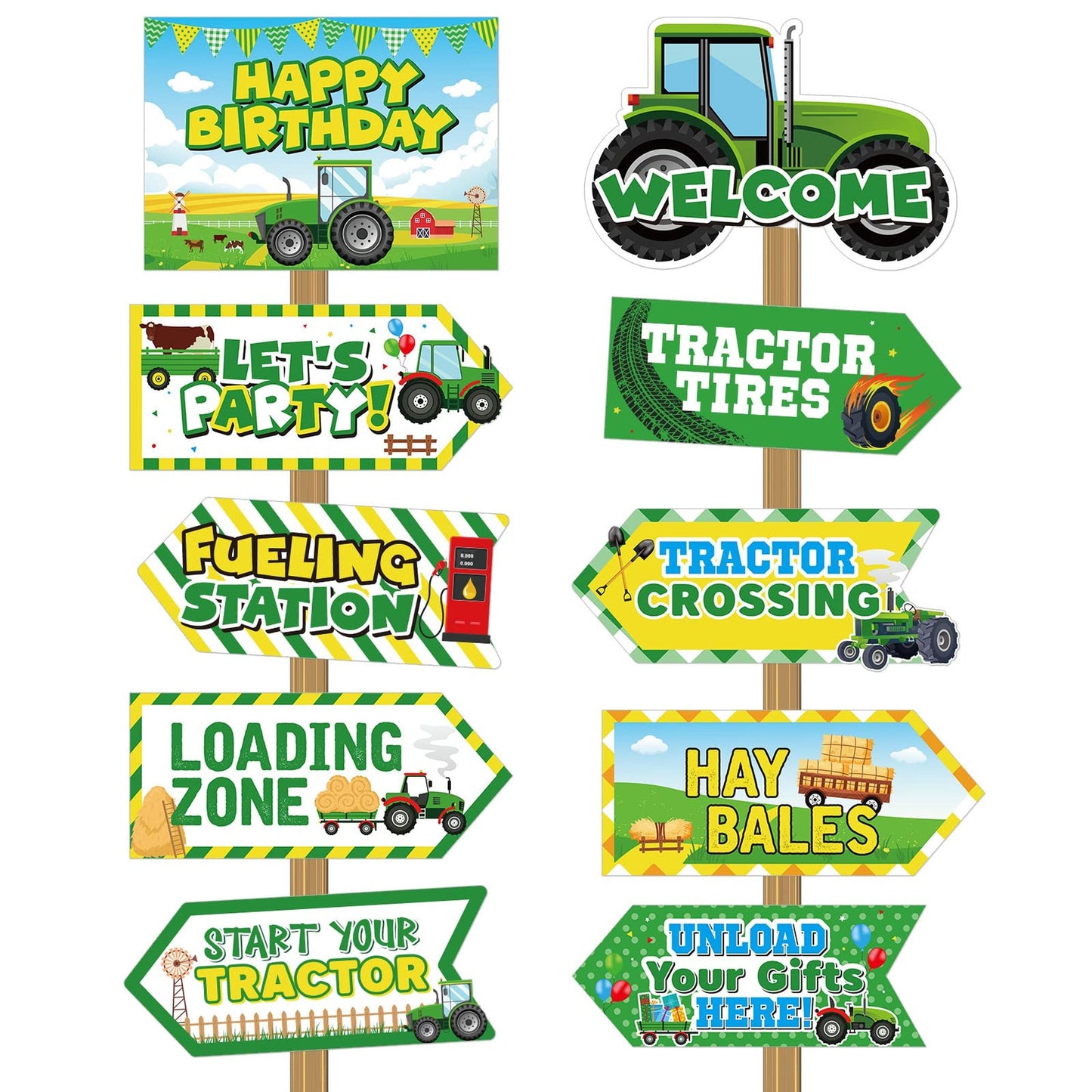 Tractor Fun Pack: 20 Party Signs & Cutouts - Laminated, Theme Decorations for Kids Birthday Celebration - Welcome Door & Directional Signs Included