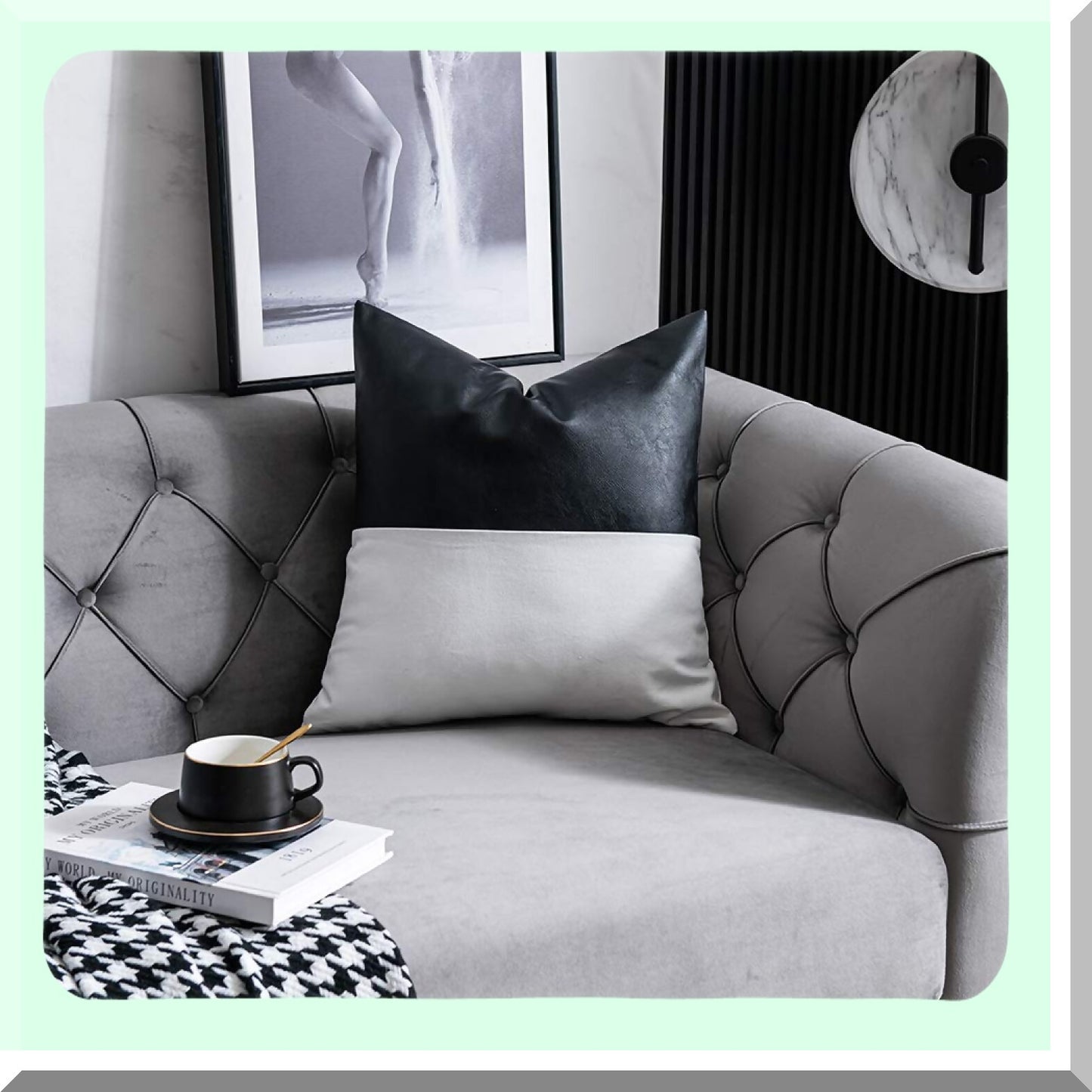 Modern Leather Accent Pillow Set - 20x20 Inch Decorative Cushion Covers for Living Room & Bedroom, Set of 2 Black & White Throw Pillowcases
