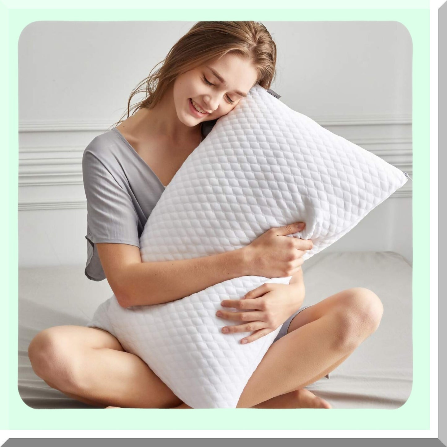 CoolDream Memory Foam Sleep Pillow - Bamboo Cooling Hypoallergenic Pillow for Back and Side Sleeper - Queen Size 1-Pack - Washable Removable Cover - Shredded Memory Foam Bed Pillow for Sleeping