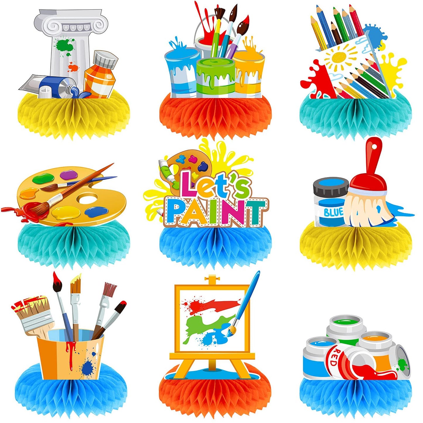 ArtSplash Paint Party Decor Kit - 9 Piece Honeycomb Centerpiece Set for Art Painting Theme Birthday Party & Baby Shower Decorations in 2023 Vbs