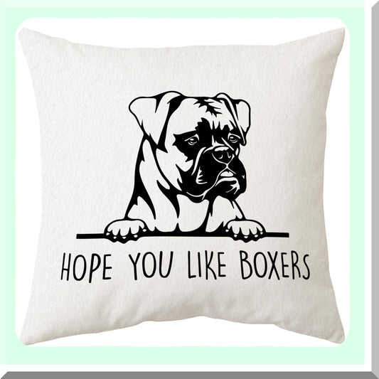 Funny Boxer Love Pillowcase - Dog Themed Home Decorations, 18x18 Throw Pillow Cover for Boxer Dog Lovers, Boxer Mom Gifts - Hope You Like Boxers
