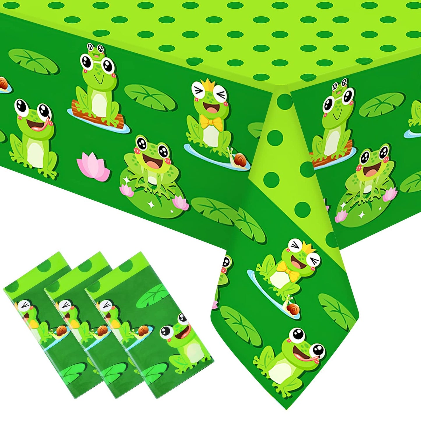 Froggy Fun Tablecloths - 3Pcs Plastic Table Cover for Cartoon Frog Themed Birthday Party Supplies, Perfect for Frog Birthday Decorations