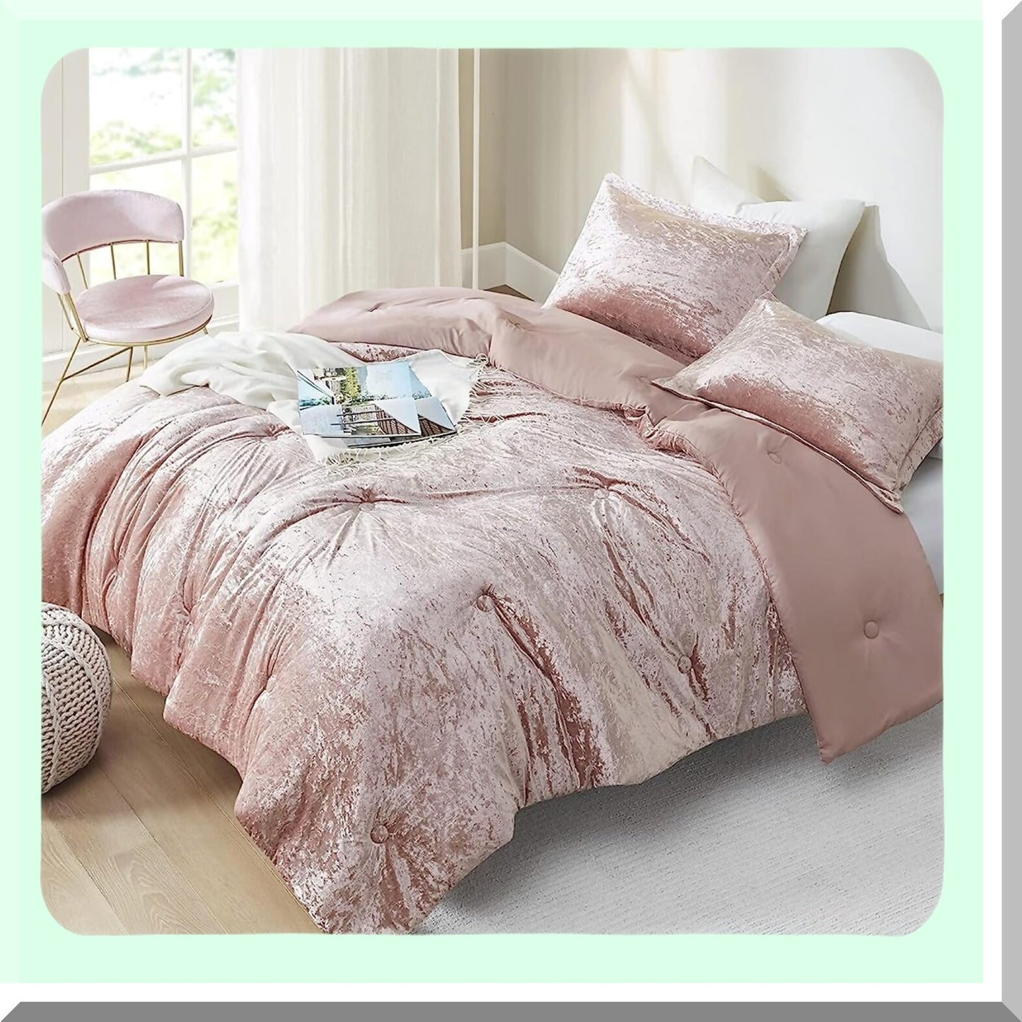 Luxe Velvet Bliss Comforter Set - Plush Microfiber, Cozy Bedding, Fluffy Comforter, Matching Sham - Blush Queen Size - All Season 3 Piece Set