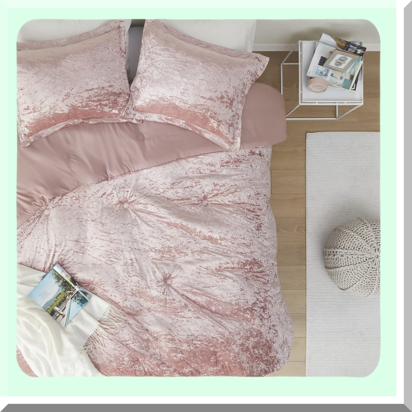 Luxe Velvet Bliss Comforter Set - Plush Microfiber, Cozy Bedding, Fluffy Comforter, Matching Sham - Blush Queen Size - All Season 3 Piece Set