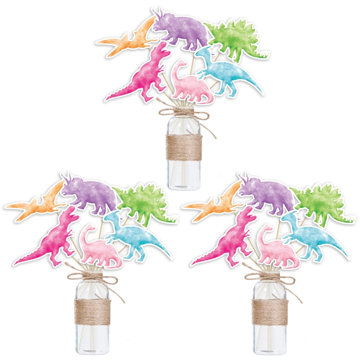 DinoParty Watercolor Centerpieces - 18PCS Dinosaur Theme Supplies for Girls Kids Baby Shower Birthday Decor Table Toppers Sticks