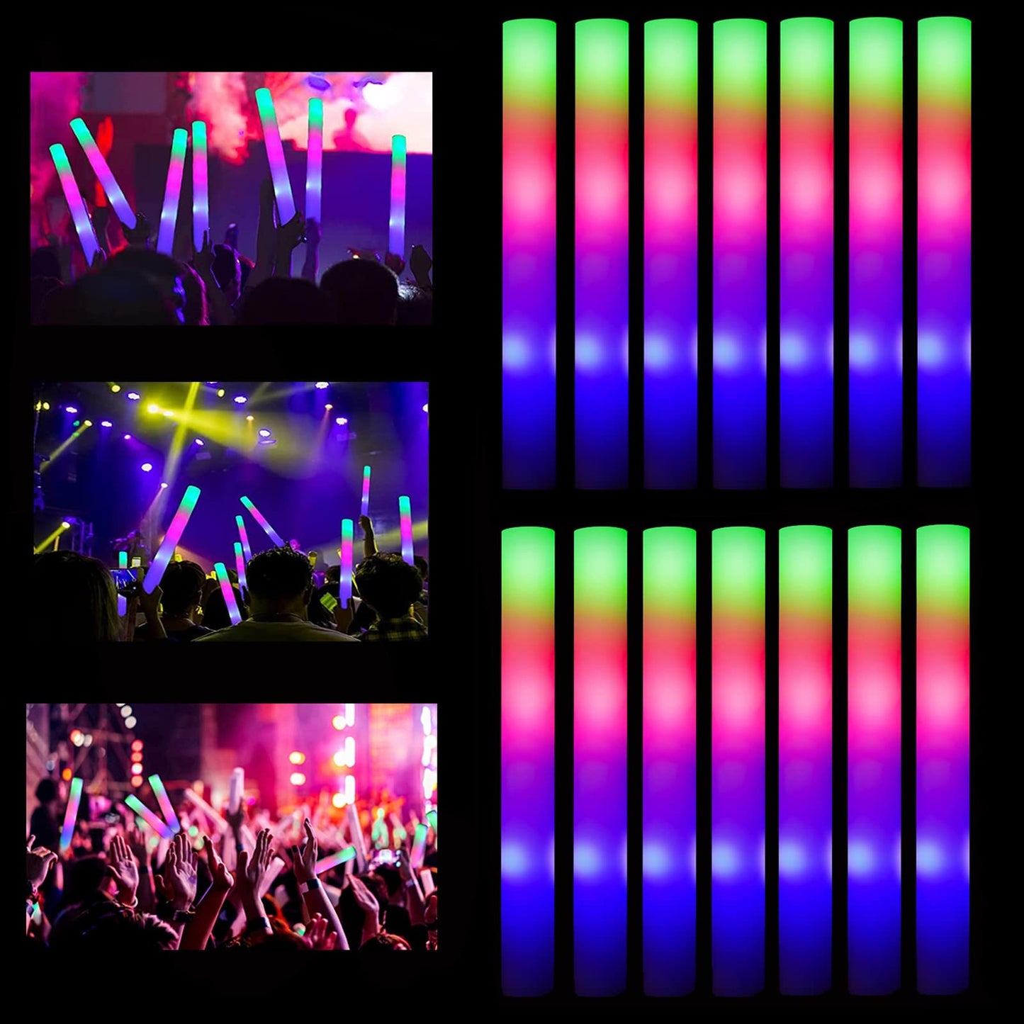 Glow Foam Party Batons - 32 Pcs LED Sticks with Colorful Flashing Lights for Wedding, Birthday, Concert - Bulk Glow in the Dark Supplies