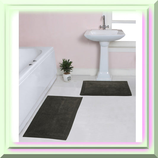 Reversible Cotton Bathroom Rug Set Gray 2 Piece