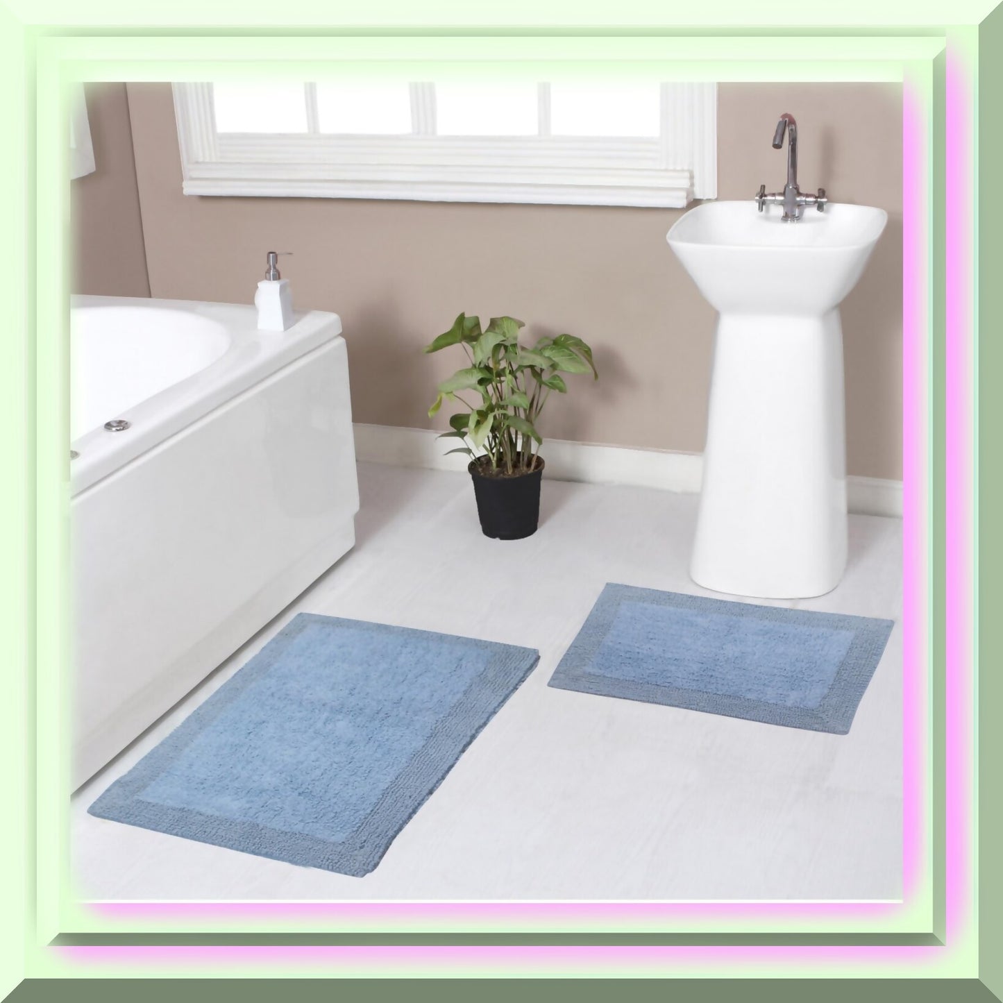 Reversible Cotton Bathroom Rug Set Gray 2 Piece