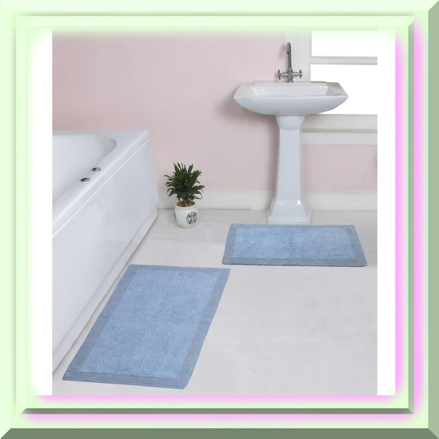 Reversible Cotton Bathroom Rug Set Gray 2 Piece