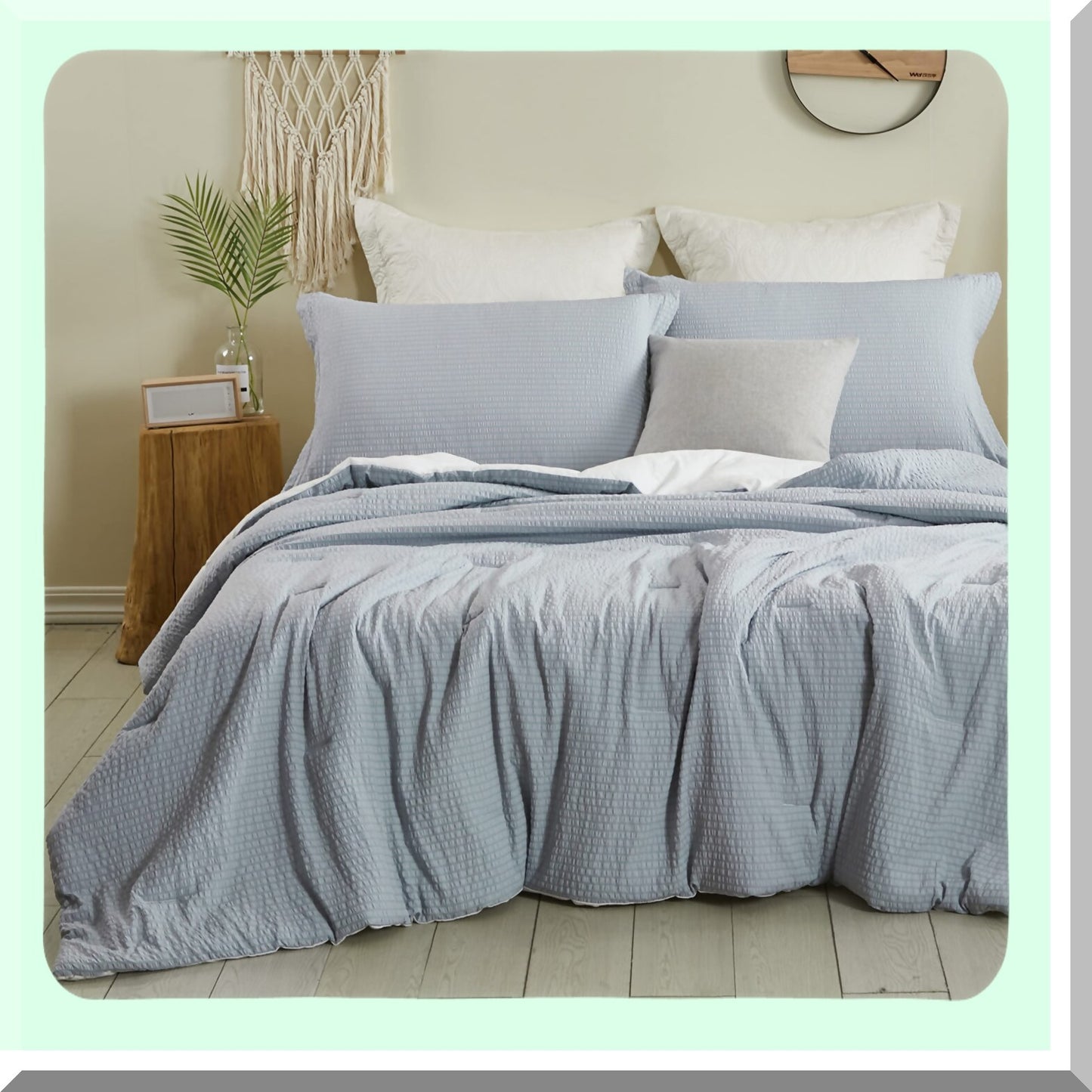 Textured Cotton Seersucker Comforter Set - Lightweight Twin Bedding with Reversible Microfiber - 3 Piece Washed Cotton Bed Set with 2 Pillowcases