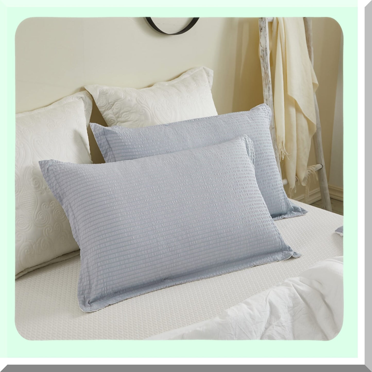 Textured Cotton Seersucker Comforter Set - Lightweight Twin Bedding with Reversible Microfiber - 3 Piece Washed Cotton Bed Set with 2 Pillowcases