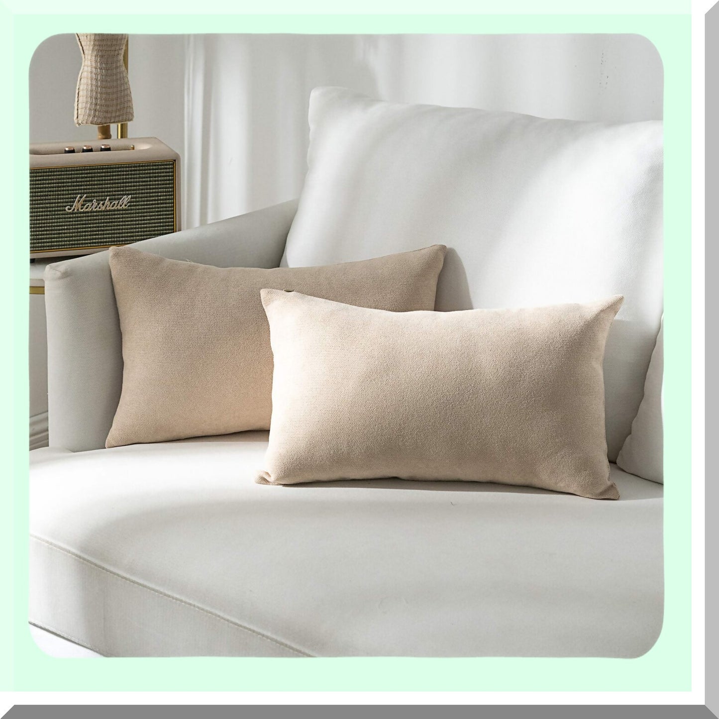 Chenille Cozy Pillowcase Set - 2 Pack Rectangle Throw Pillow Covers for Bed Couch Sofa Bench - Solid Beige - 12 x 20 inch - Soft & Stylish Home Decor