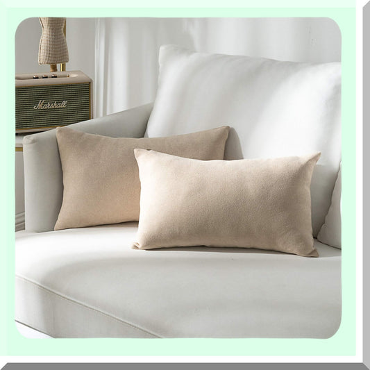 Chenille Cozy Pillowcase Set - 2 Pack Rectangle Throw Pillow Covers for Bed Couch Sofa Bench - Solid Beige - 12 x 20 inch - Soft & Stylish Home Decor