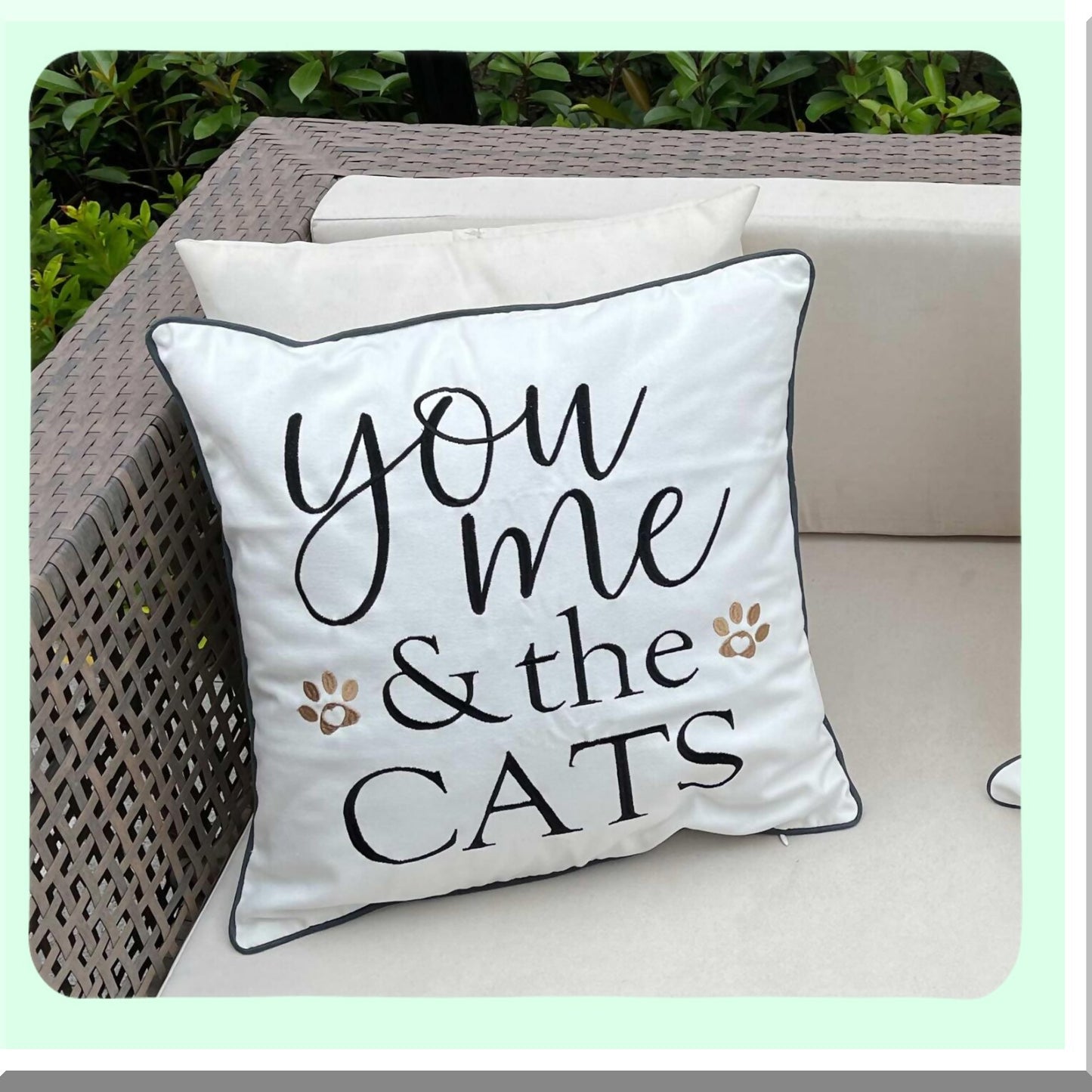 Cat Lover's Embroidered Throw Pillow - 18" Square Decorative Canvas Cover with "You Me and The Cats" Design - Cover Only