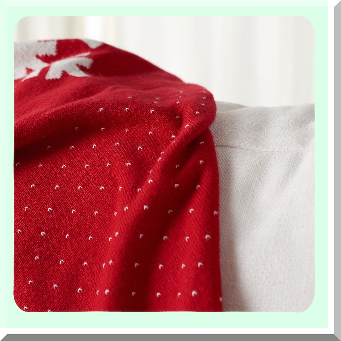 Frosty Snowflake Reversible Cotton Throw Blanket - 50x60 Inch Red/White Decorative Sofa & Bedroom Accent