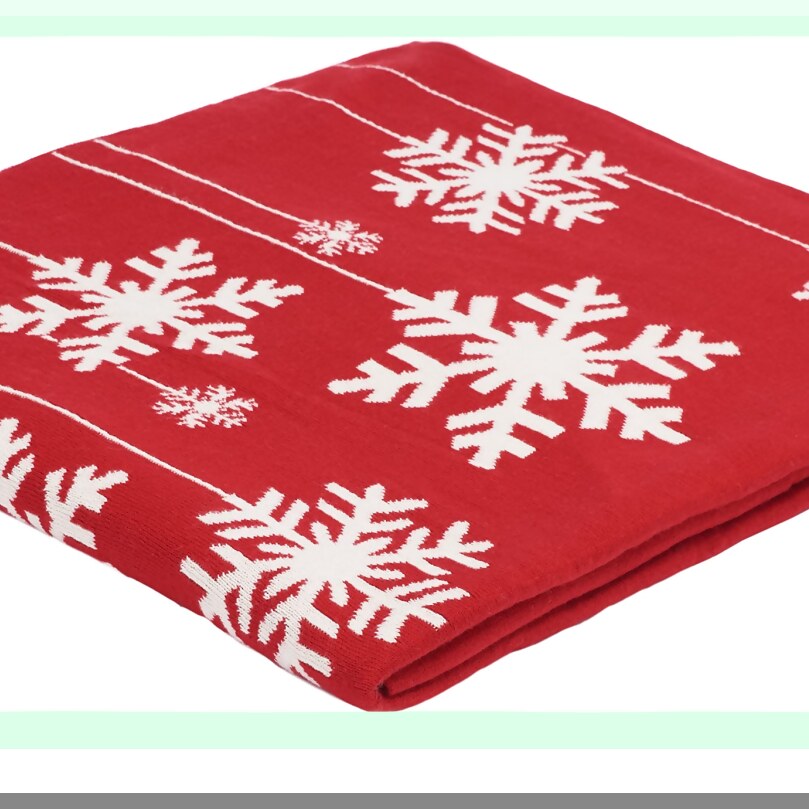 Frosty Snowflake Reversible Cotton Throw Blanket - 50x60 Inch Red/White Decorative Sofa & Bedroom Accent
