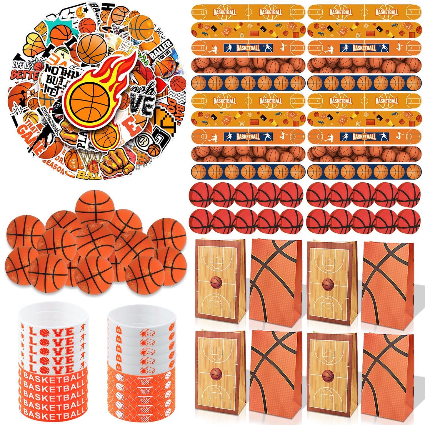 Basketball Blast Party Pack - 150-Piece Set for 20 Kids! Includes Street Balls, Gift Bags, Wristbands, Stickers, and Erasers - Perfect for Basketball Fans!