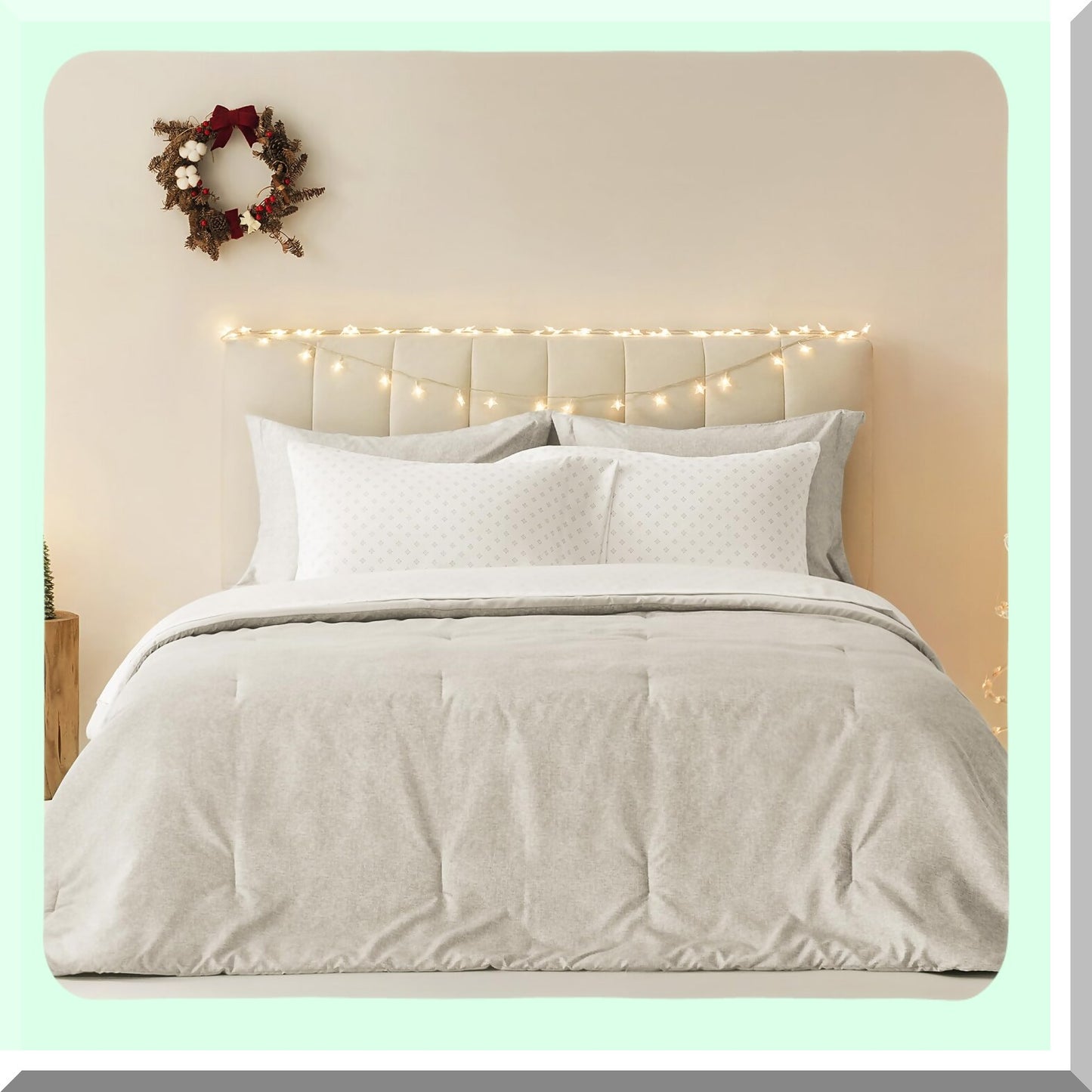 Boho Farmhouse Queen Comforter Set - 7 Piece Bedding Gift Bag with Sheets, Pillowcases, Shams - Taupe Queen Size Bed Set