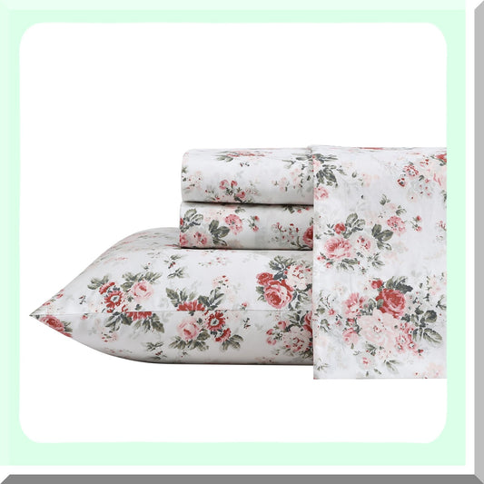 Percale Pink Dream Full Bedding Set - Lightweight Cotton Sheets for Breathable Home Decor - Ashfield Collection