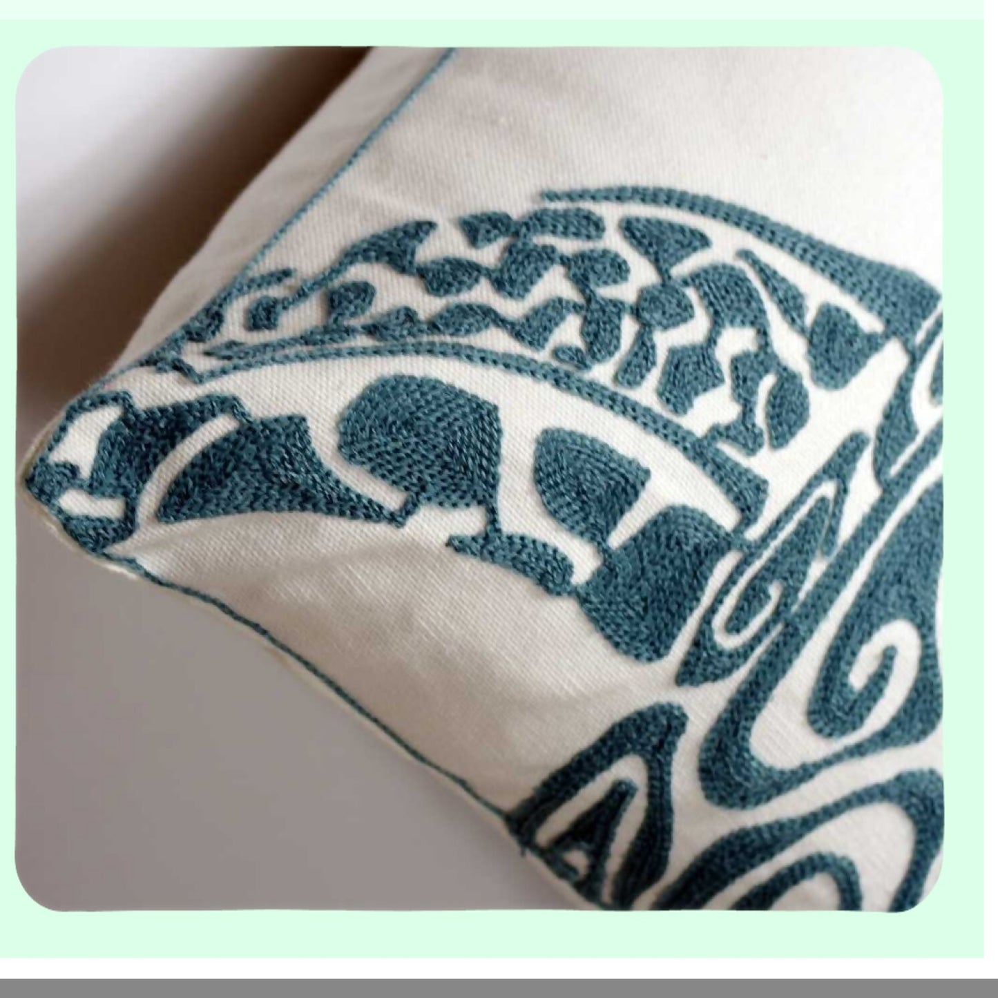 Nautical Animal Embroidered Pillow Cover - Sea Turtle Decorative Canvas Square 18" - Cute Nautical Style Deco - Seagreen Turtle Pillow Cover