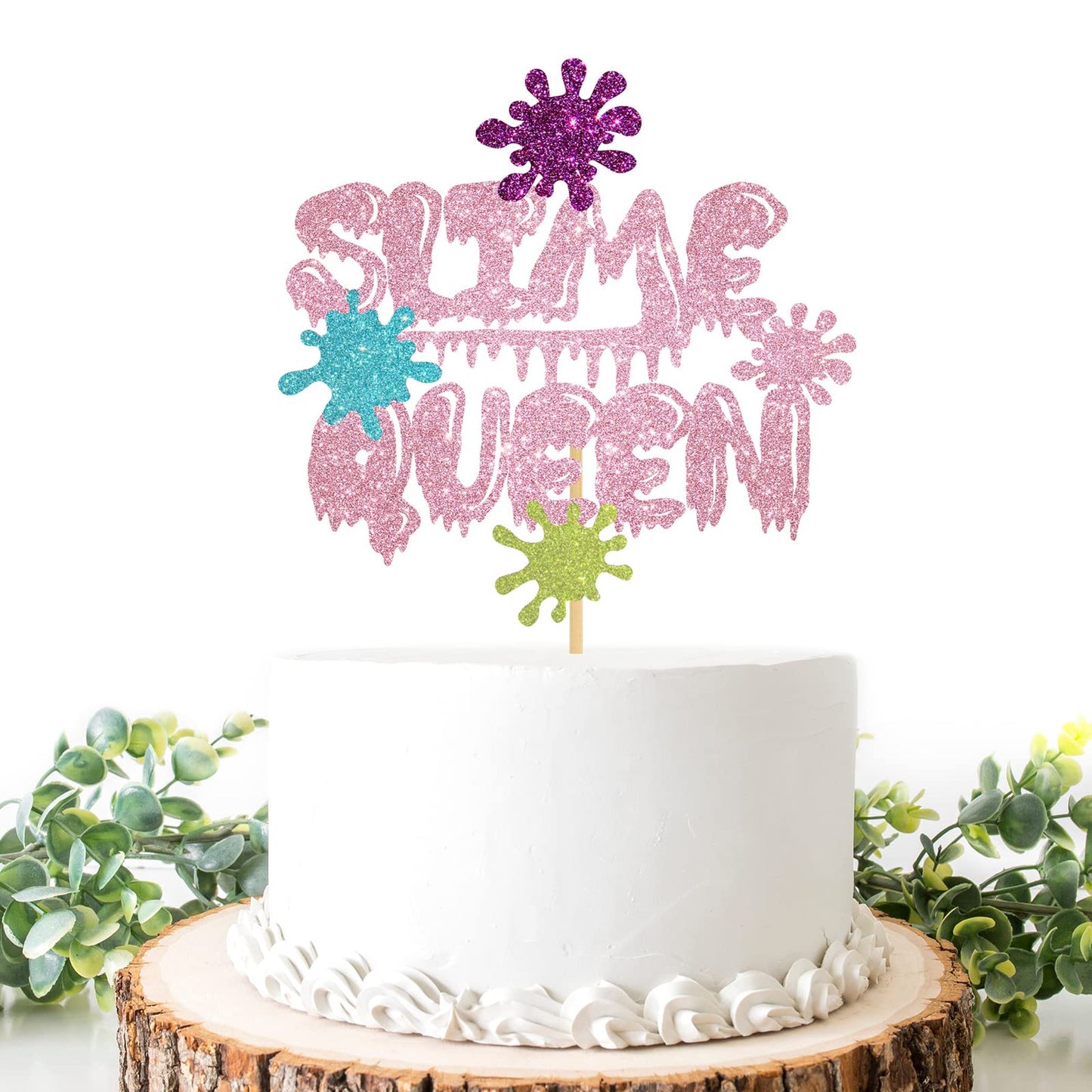Slime Sparkle Cake Topper - Art Theme Birthday Party Decor for Girls & Women - Slime Shape Cake Decoration - Slime Time Party Favors & Supplies