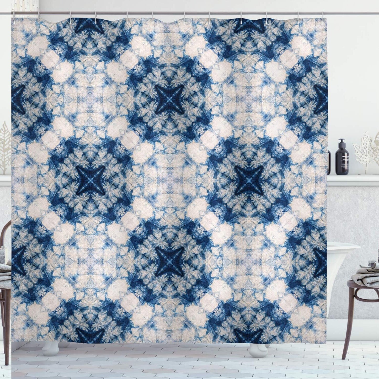 Ethnic Tie Dye Shower Curtain 69x84  Blue